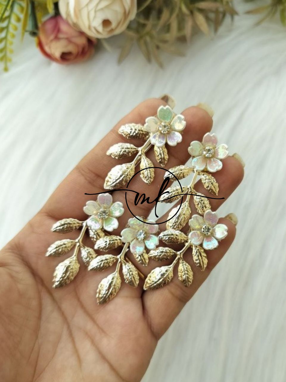 NEO05 Novuelle Contemporary Golden Leaf*Floral Hair hook