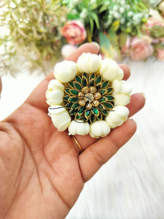 Gundu Malli + Green Kundan FLOWER Hair Brooch ARFL Return Gift Combo