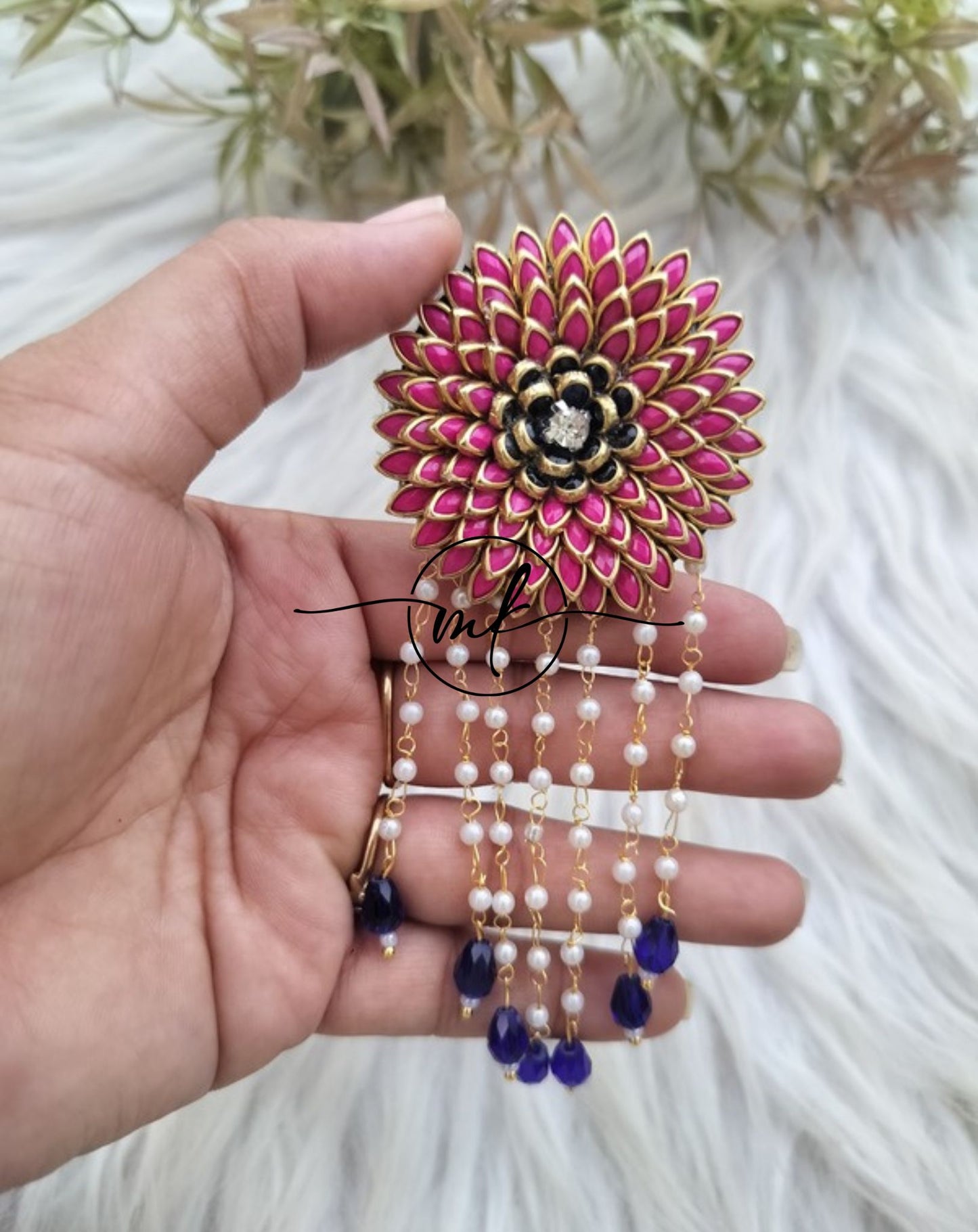 Pink Blue Marigold Hair Brooch