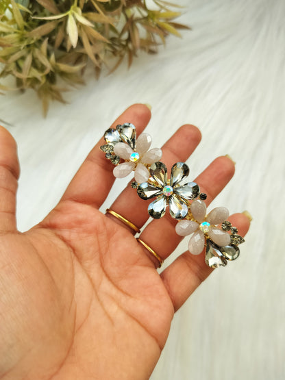 Floral Crystal Metal Baratte Clip - Large size