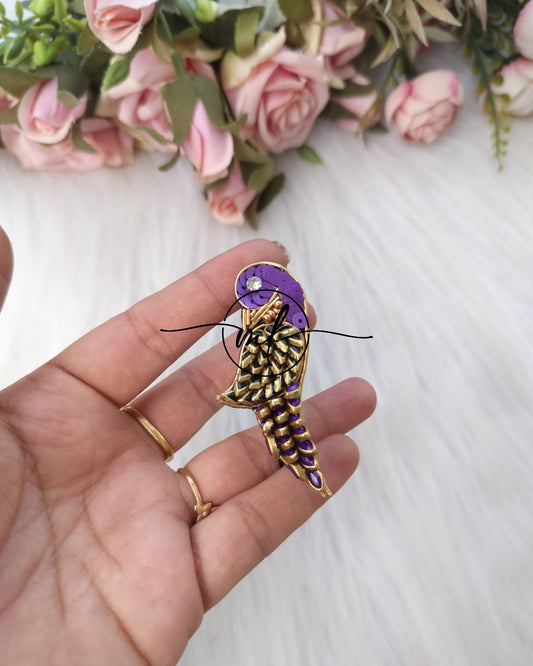 Purple Green Parrot Saree pin