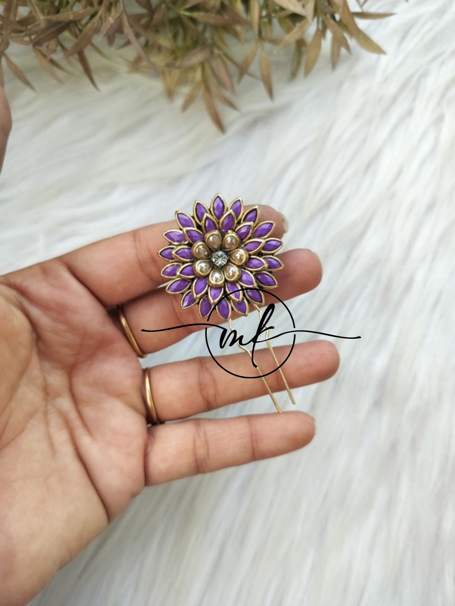 Purple Kundan Hair Brooch