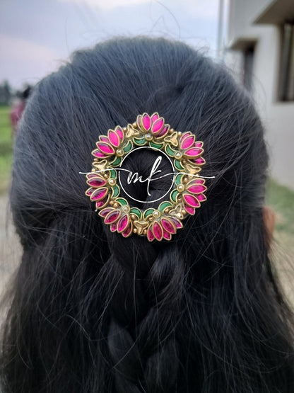 Lara Glossy Pink Lotus Hair Brooch