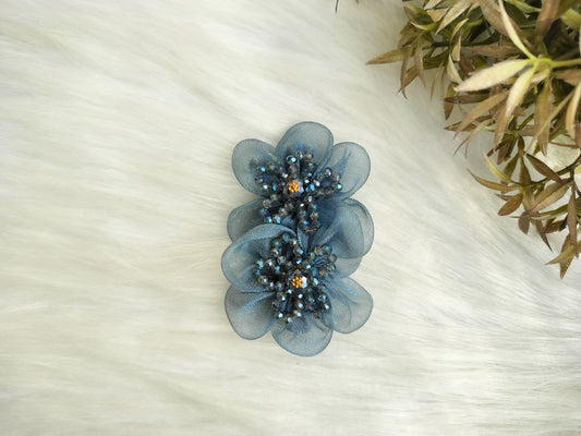 Blue Organza Floral Baratte Clip