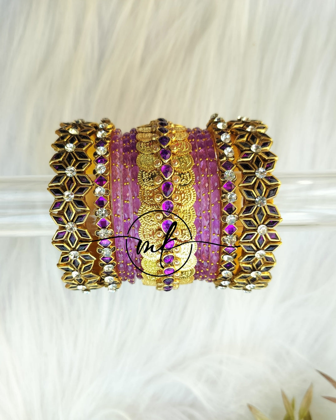 Purple Coin Bridal kundan Bangle set