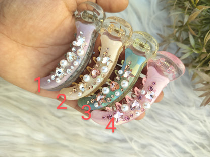 Premium Crystal Banana clips- Mid Size - V type