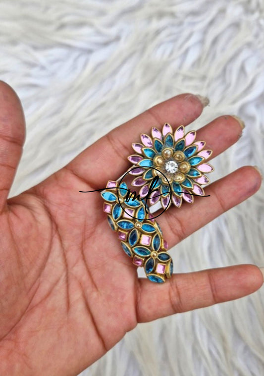 Pink Blue Hair Ties + Saree pin Combo