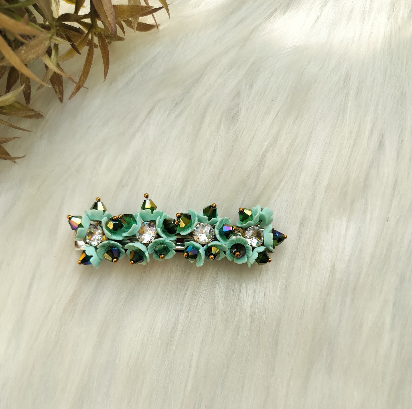 Sea green Premium Crystal Baratte Clip - medium size
