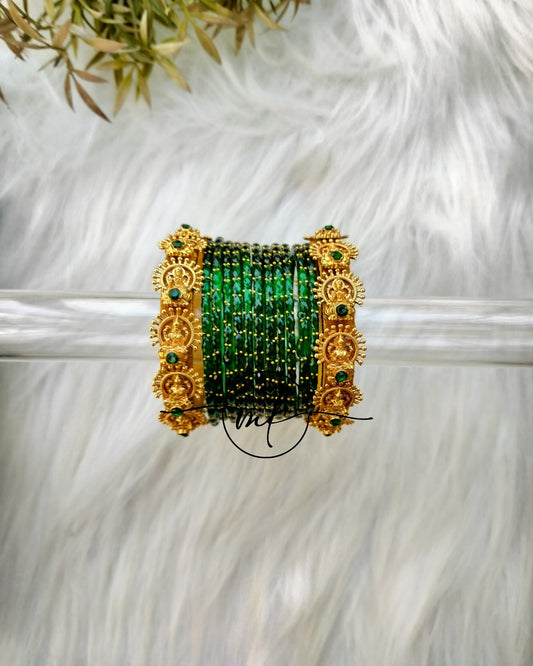 Dark Green Lakshmi semi Bridal kundan Bangle set