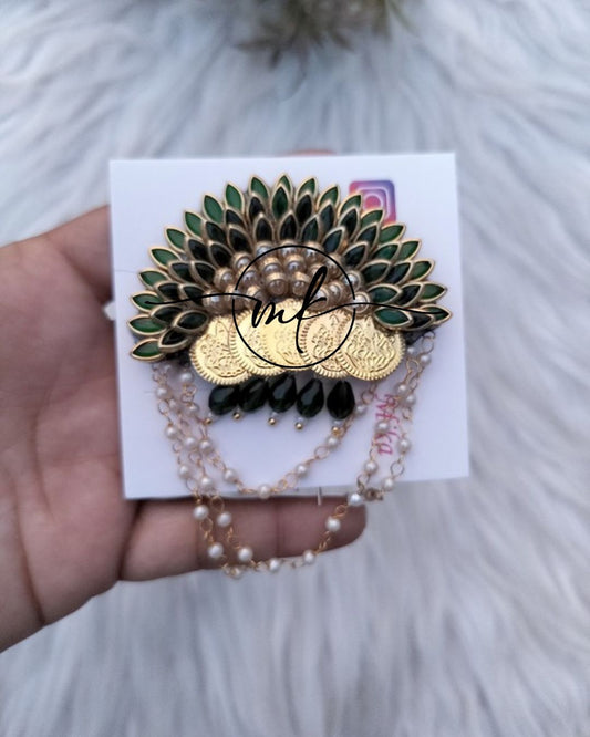 Dark Green Sunflower COIN Hair Brooch