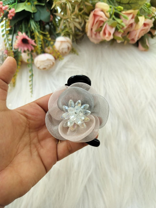 Peach Grey Rose Premium Banana clip - V type