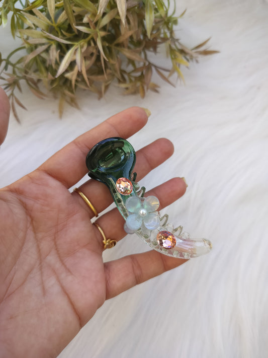 Green floral premium Banana clip - V type