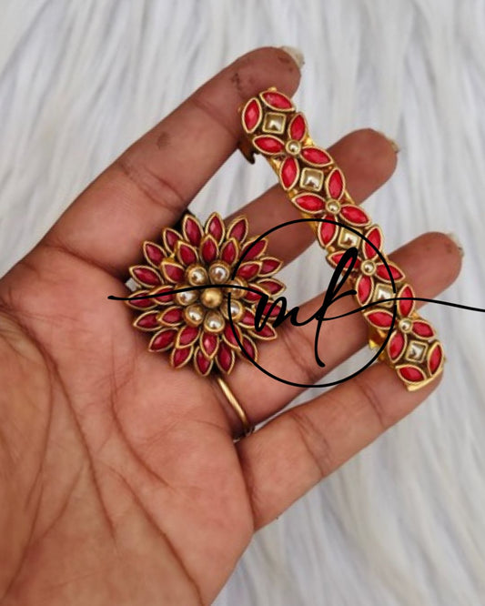 Kundan Hair Brooch/Hair ties/Centre clip- Combo
