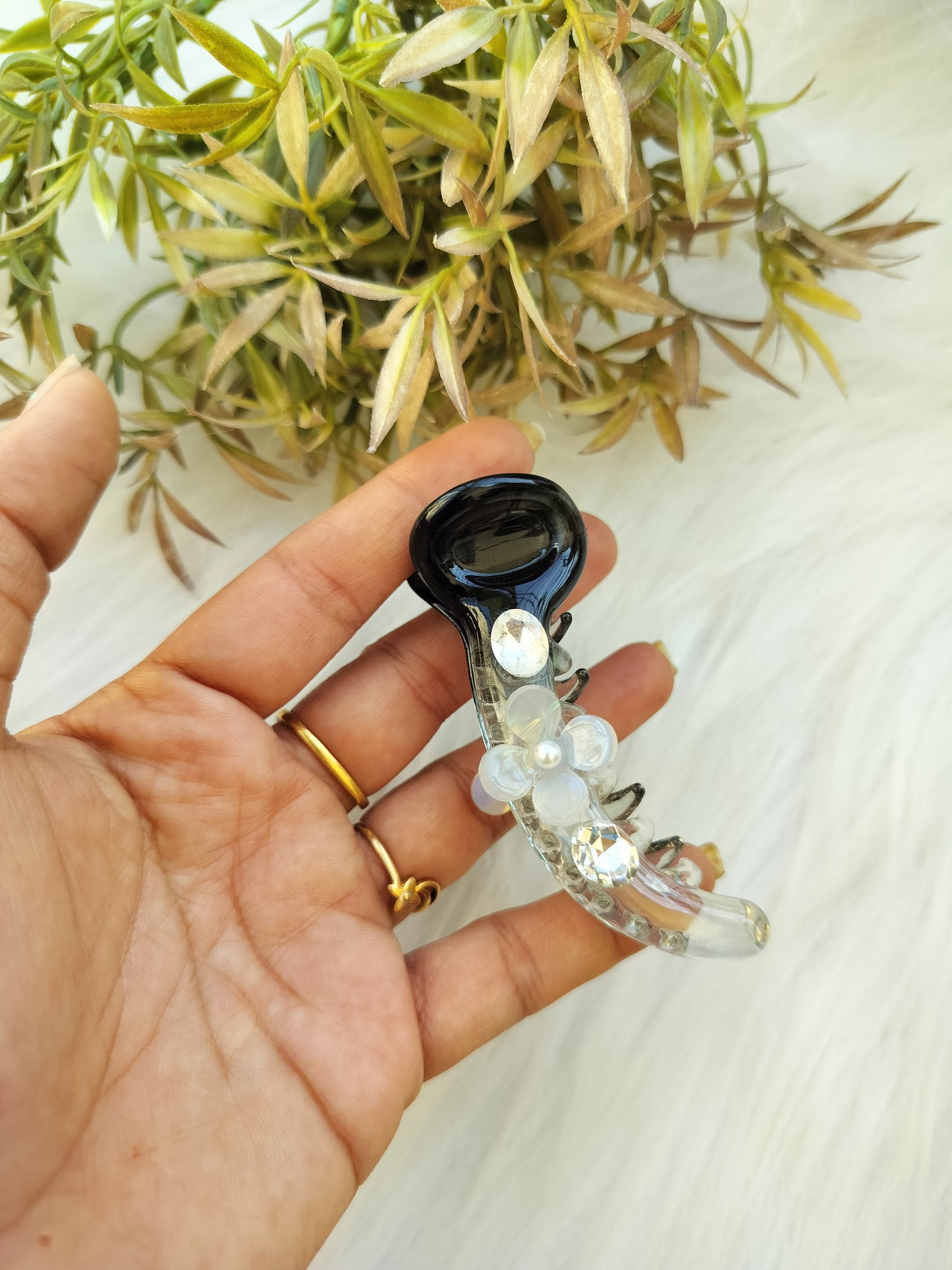 Grey floral Premium Banana clip - V type