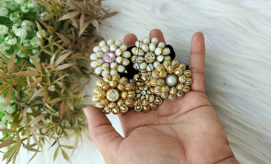 White Gold Kundan Hair Brooch
