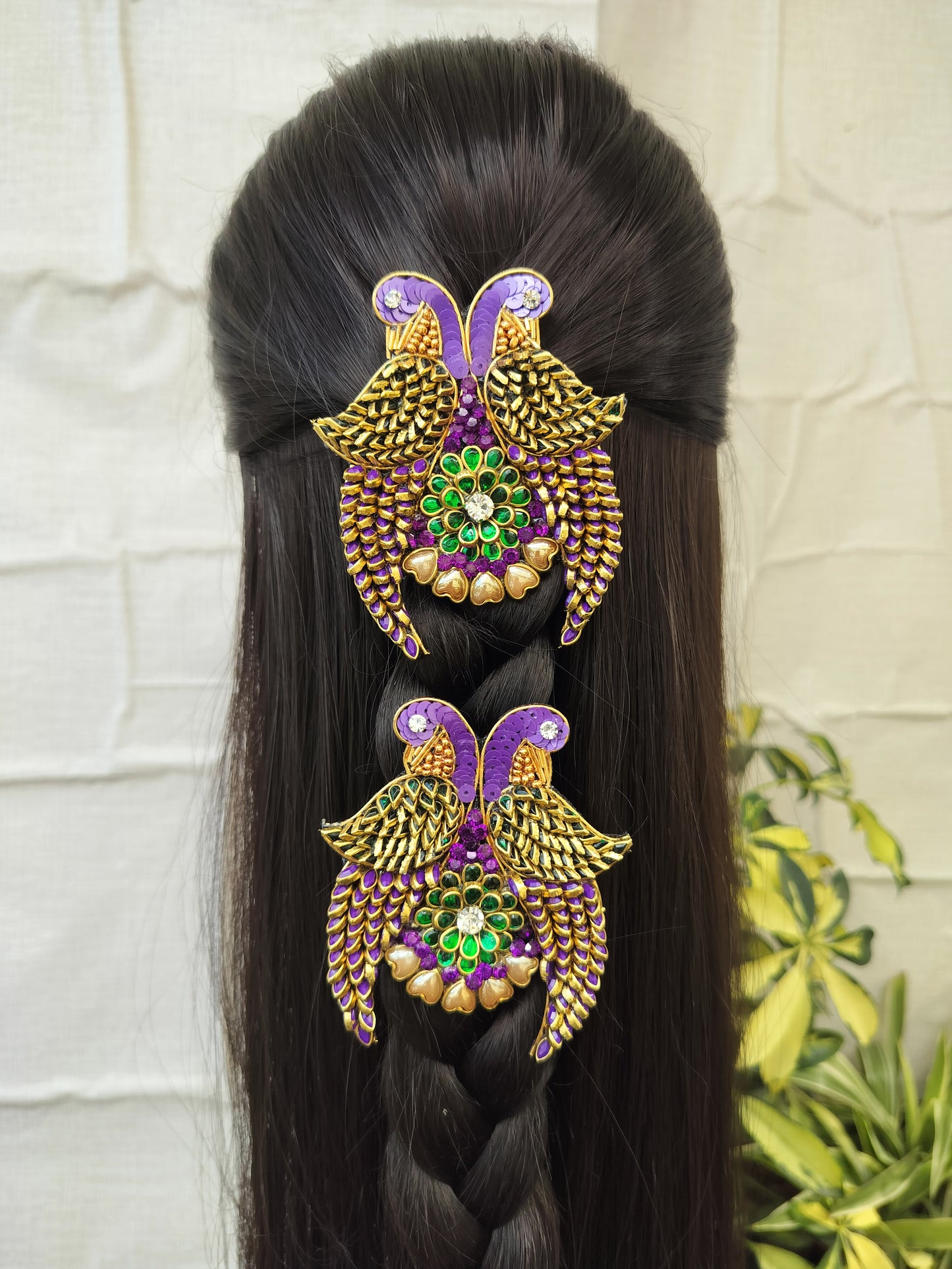 Purple Green Parrot Hair Brooch - 1 piece