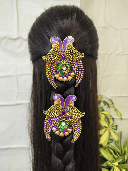 Purple Green Parrot Hair Brooch - 1 piece