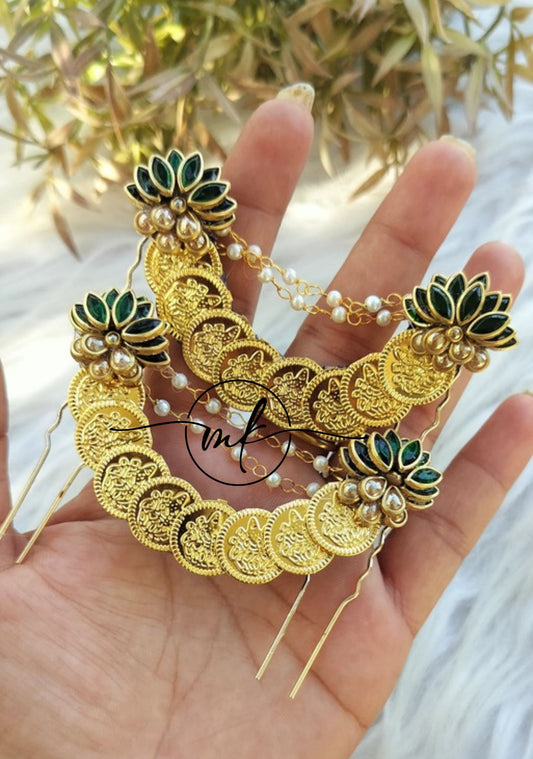 Cora Green glossy Lotus Hair Brooch