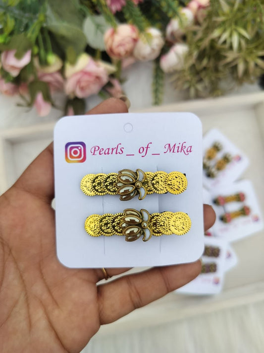 Gold Lotus Coin Alligator Clip - 1 pair