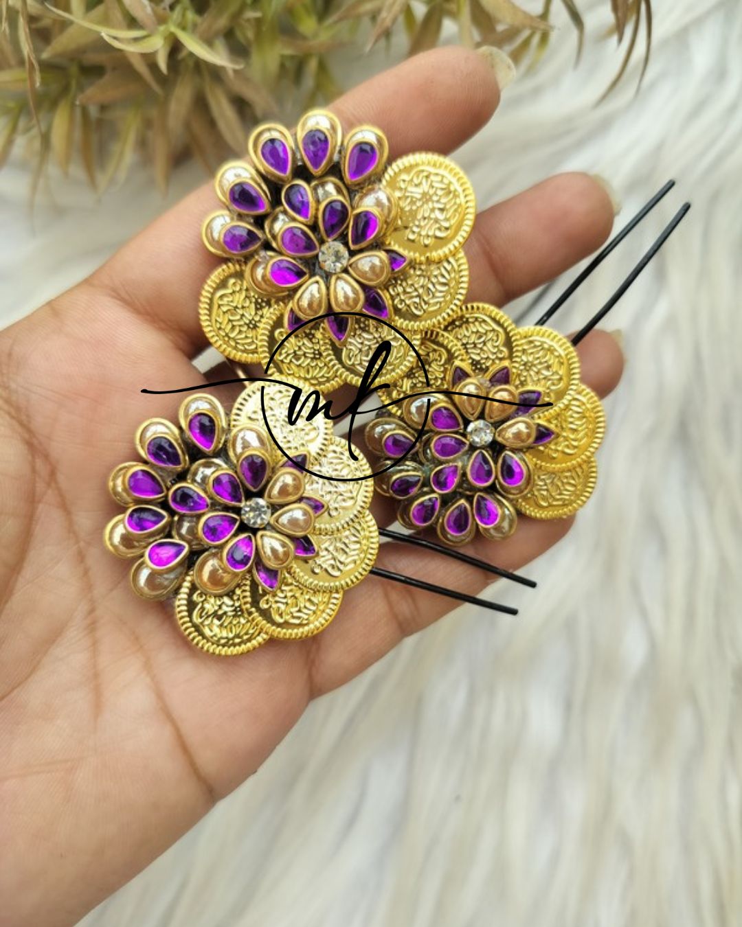Cima Purple Blossom coin Hair BROOCH