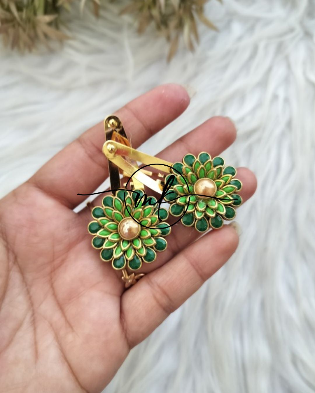 Green Kundan Tic Tac - 1 pair