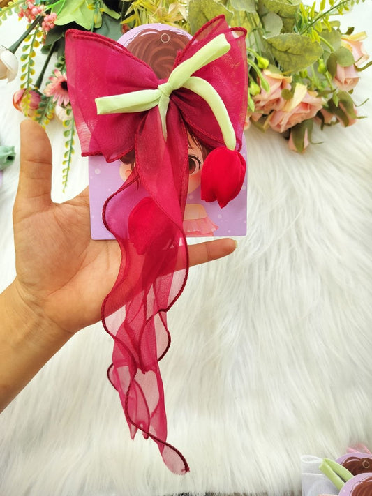 Red Tulip LongTail Bow Alligator clip