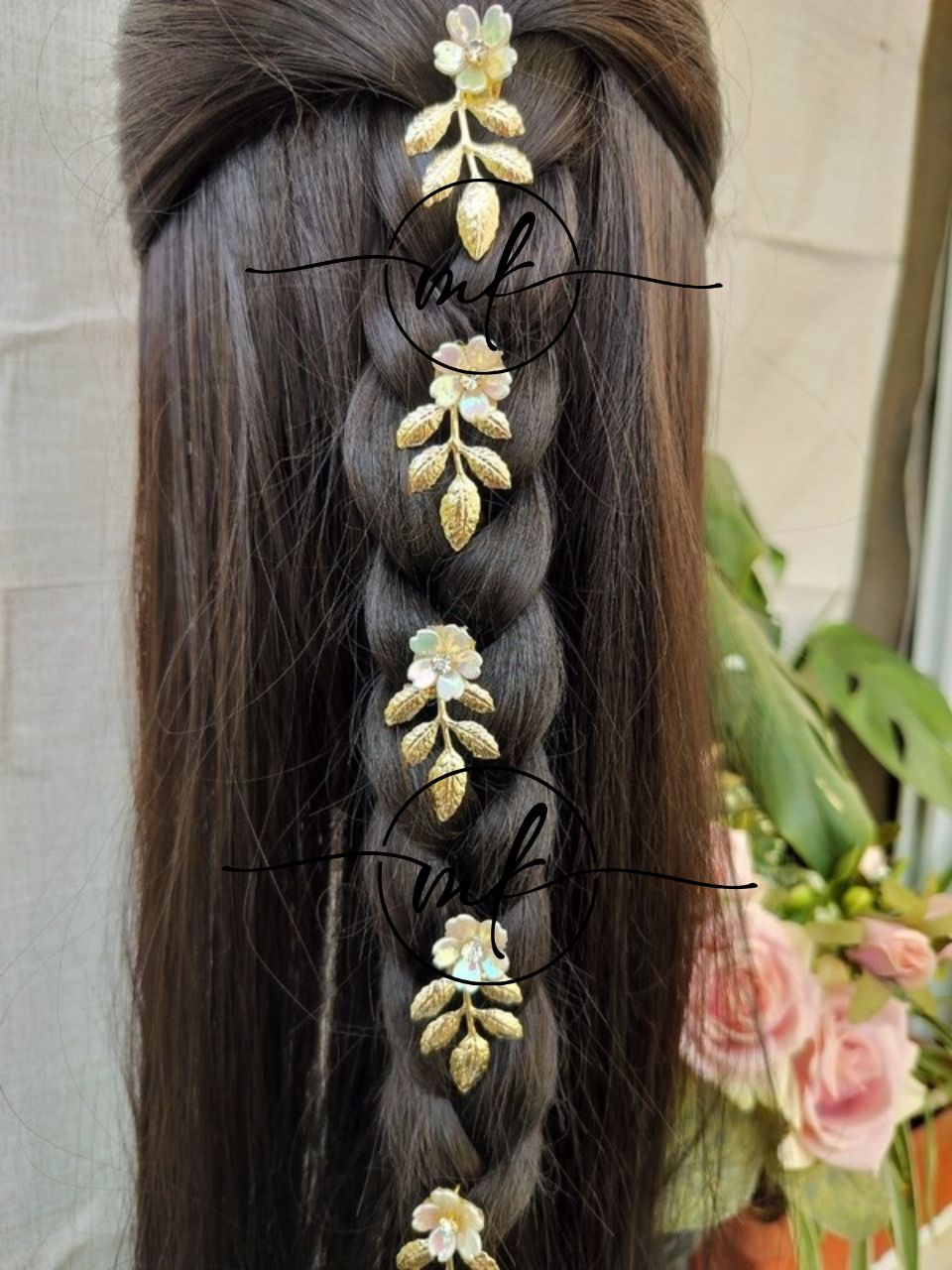 NEO05 Novuelle Contemporary Golden Leaf*Floral Hair hook