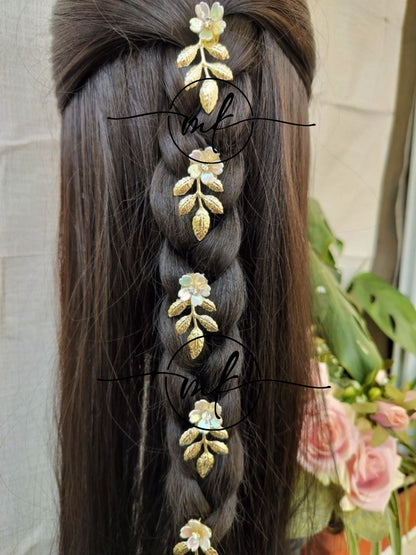 NEO05 Novuelle Contemporary Golden Leaf*Floral Hair hook