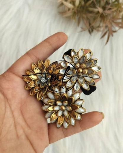 White Kundan Hair Ties/ Hair Brooch