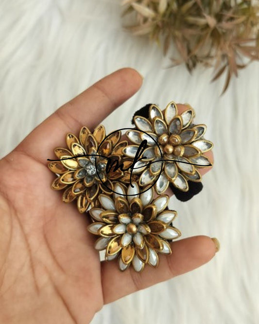 White Kundan Hair Ties/ Hair Brooch