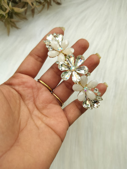 Floral Crystal Metal Baratte Clip - Large size