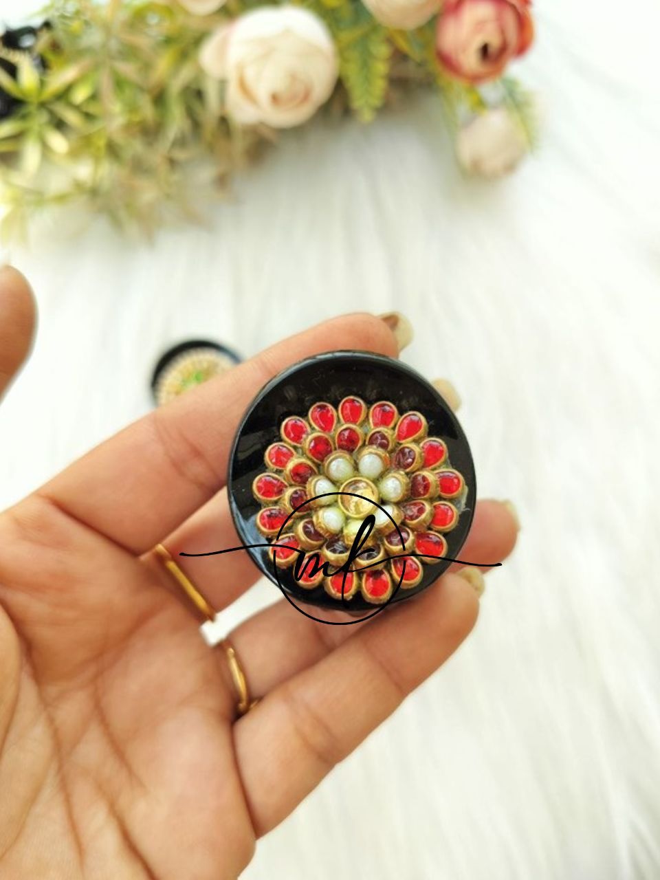Red Flower Kundan Claw
