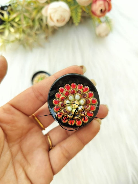 Red Flower Kundan Claw
