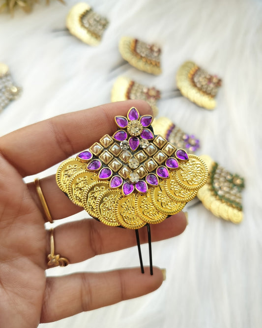 Hora coin purple Hair Brooch