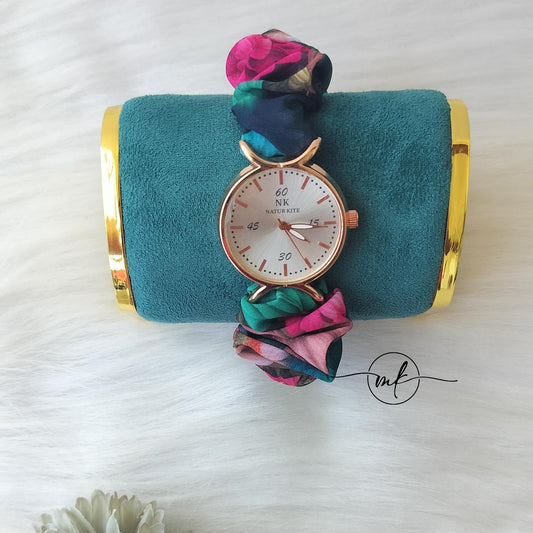 Green Multi-color Scrunchie Watch