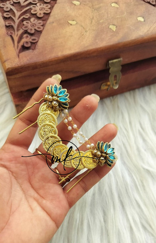 Cora Lotus sky blue Hair Brooch