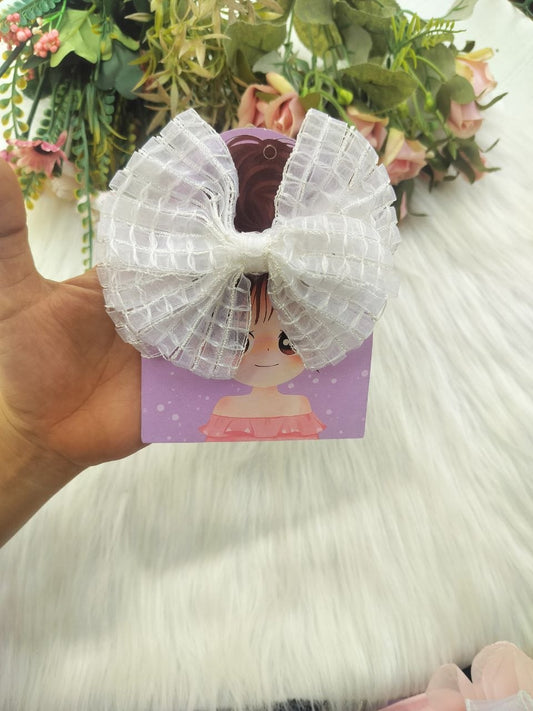 White Ruffle 3L Bow Alligator Clip