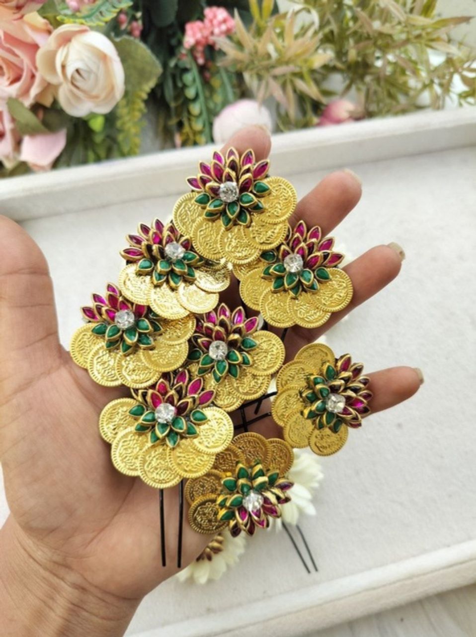 CIMA Pink Lotus Hair Brooch - set of 8 piece