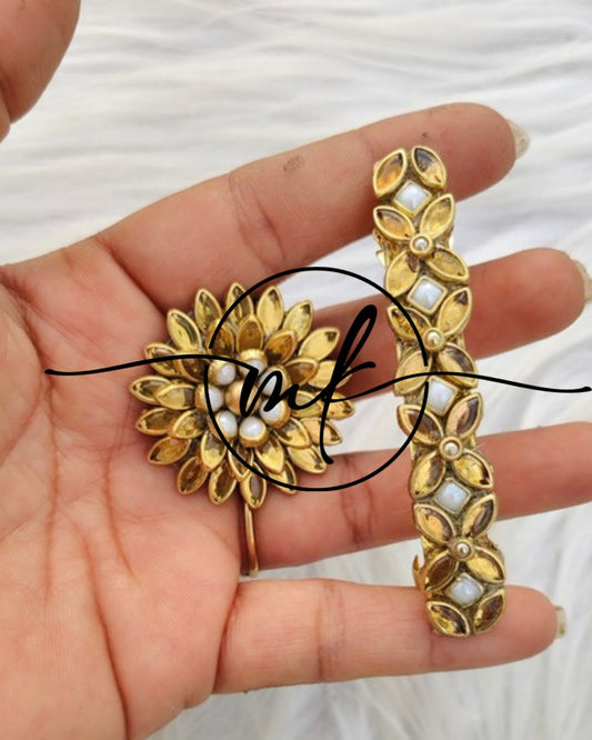 Kundan Hair Brooch/Hair ties/Centre clip- Combo