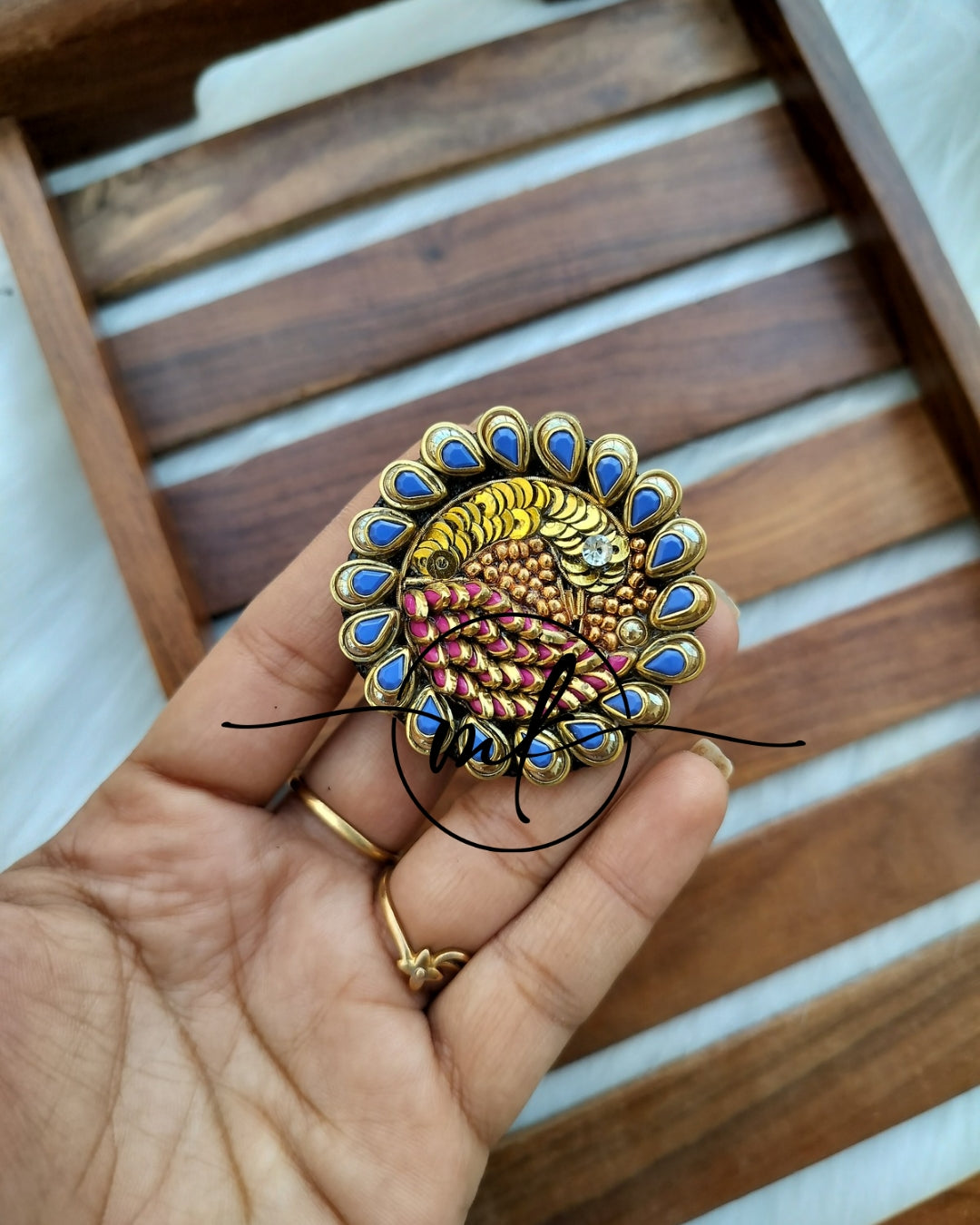 Blue pink peacock Hair Brooch/ Hair ties