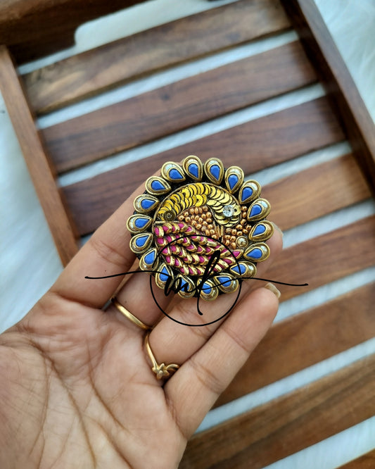 Blue pink peacock Hair Brooch/ Hair ties