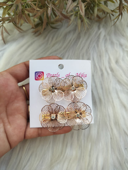 Neo Golden Flower Alligator pin - pair