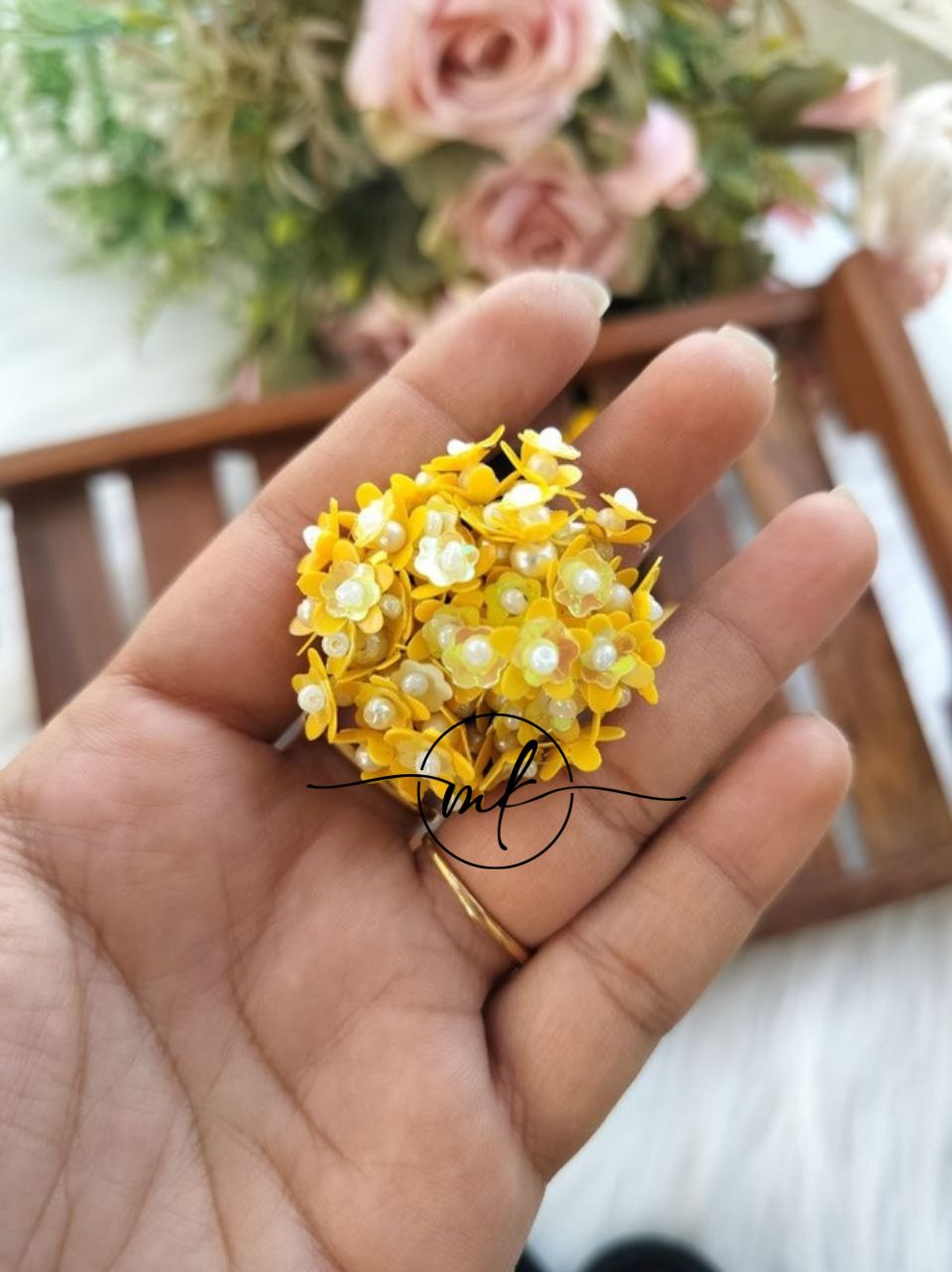 Yellow embroidered Hair Brooch