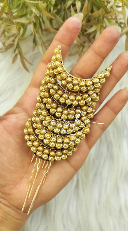 Cresent Moon Golden Hair Brooch - Set of 6 Pieces