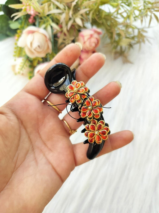 Orange Floral Banana clip - V type