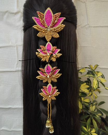 Pink Gold Lotus Hair Braid Brooch