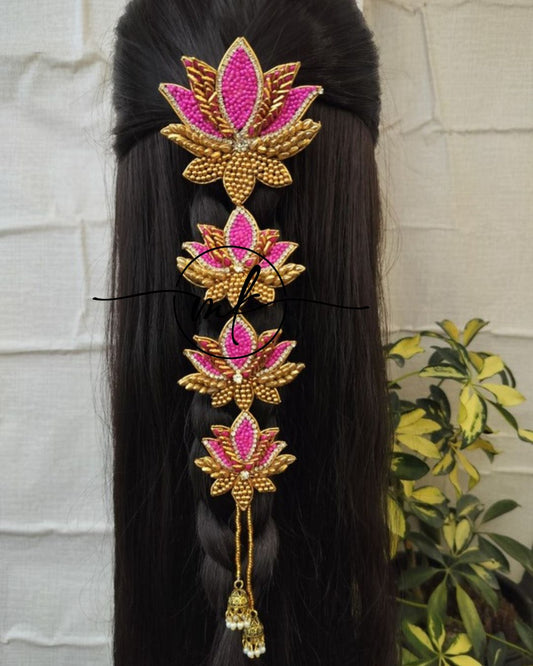 Pink Gold Lotus Hair Braid Brooch