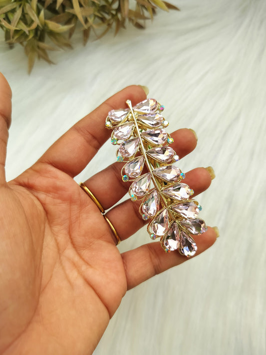 Peach Leafy Crystal Baratte Clip