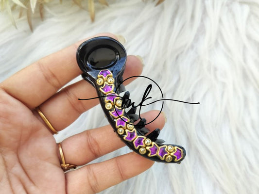 Purple Kundan Banana clip - V type