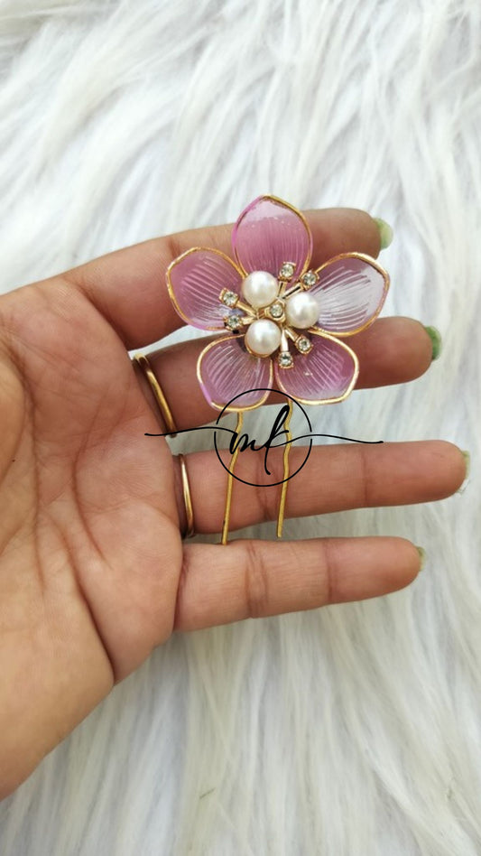 Pink Flower Hair Brooch